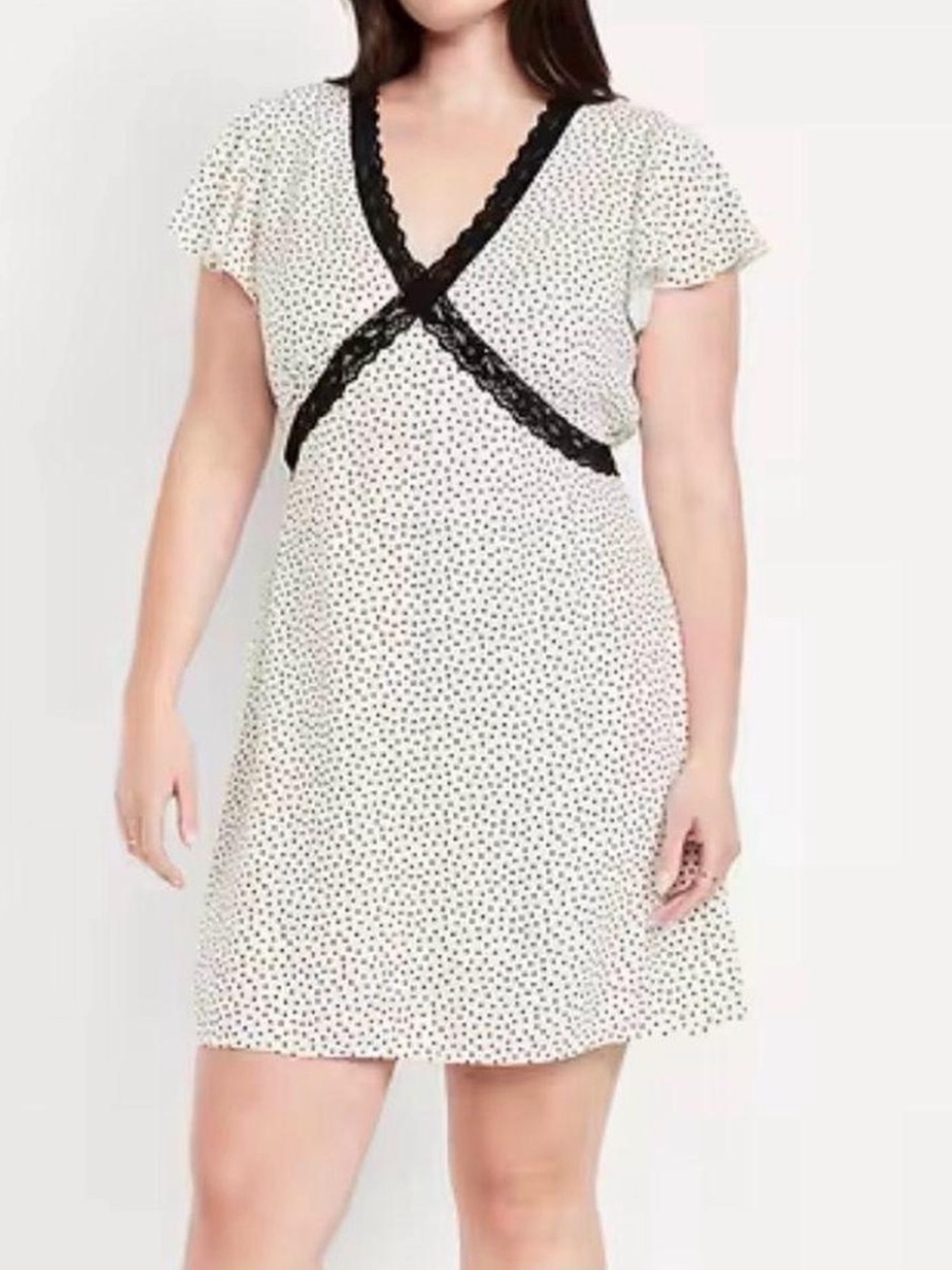 Old Navy XXL White and Black Polka Dot Mini Dress Babydoll with Sleeves Lace